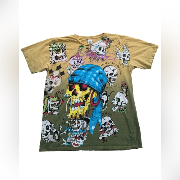 Ed Hardy Other - Vintage Y2K Ed Hardy Christian Audigier Men’s Size Extra Large XL AOP Skull Tee